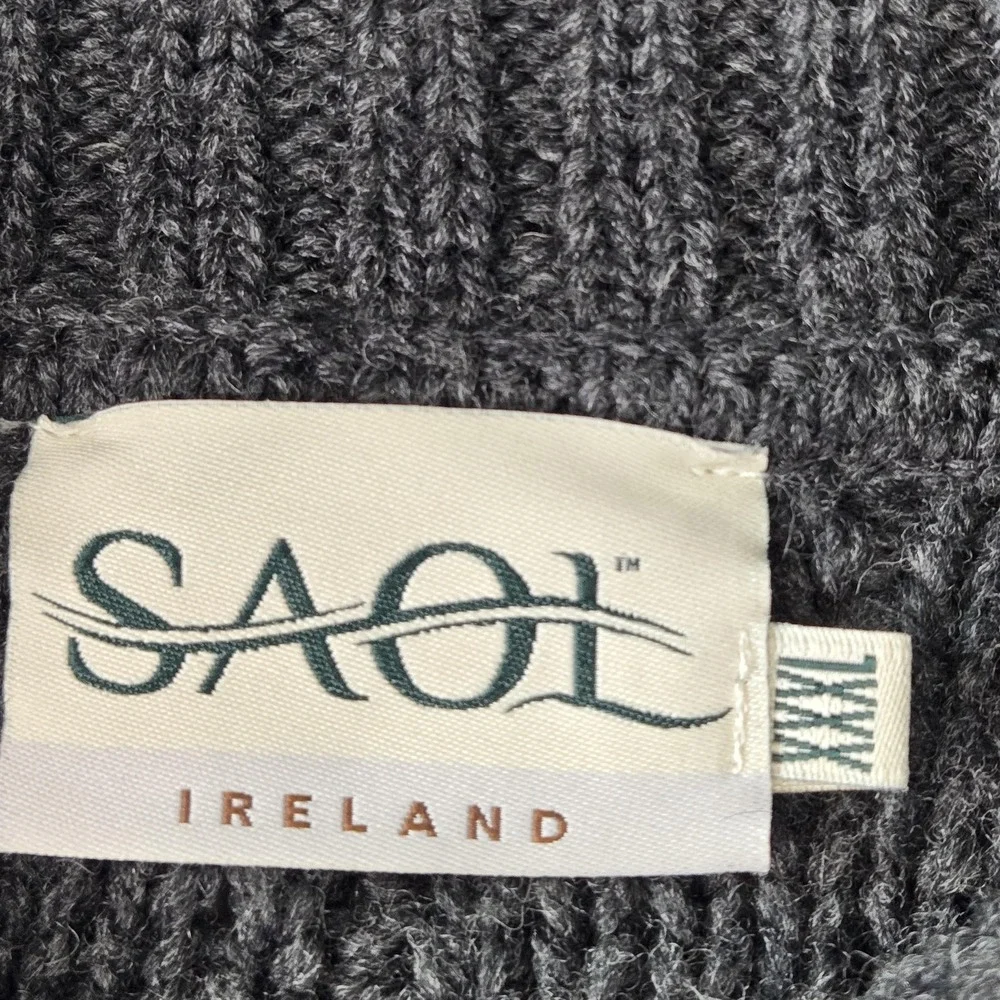 SAOI Sweater Mens M Gray Collared Cable-Knit‎ Pullover Heavyweight Wool Pockets